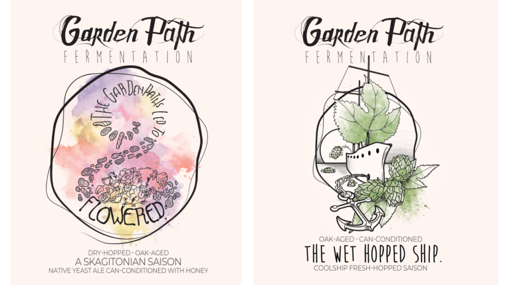 Beer Label Graphics for The Garden Paths Led to Flowered. and The Wet Hopped Ship. made by Garden Path Fermentation.